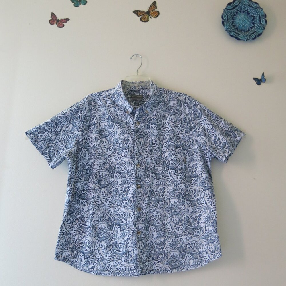Johari West Authentic Cotton Batik Blue Green Geometric Print T- shirt Size L